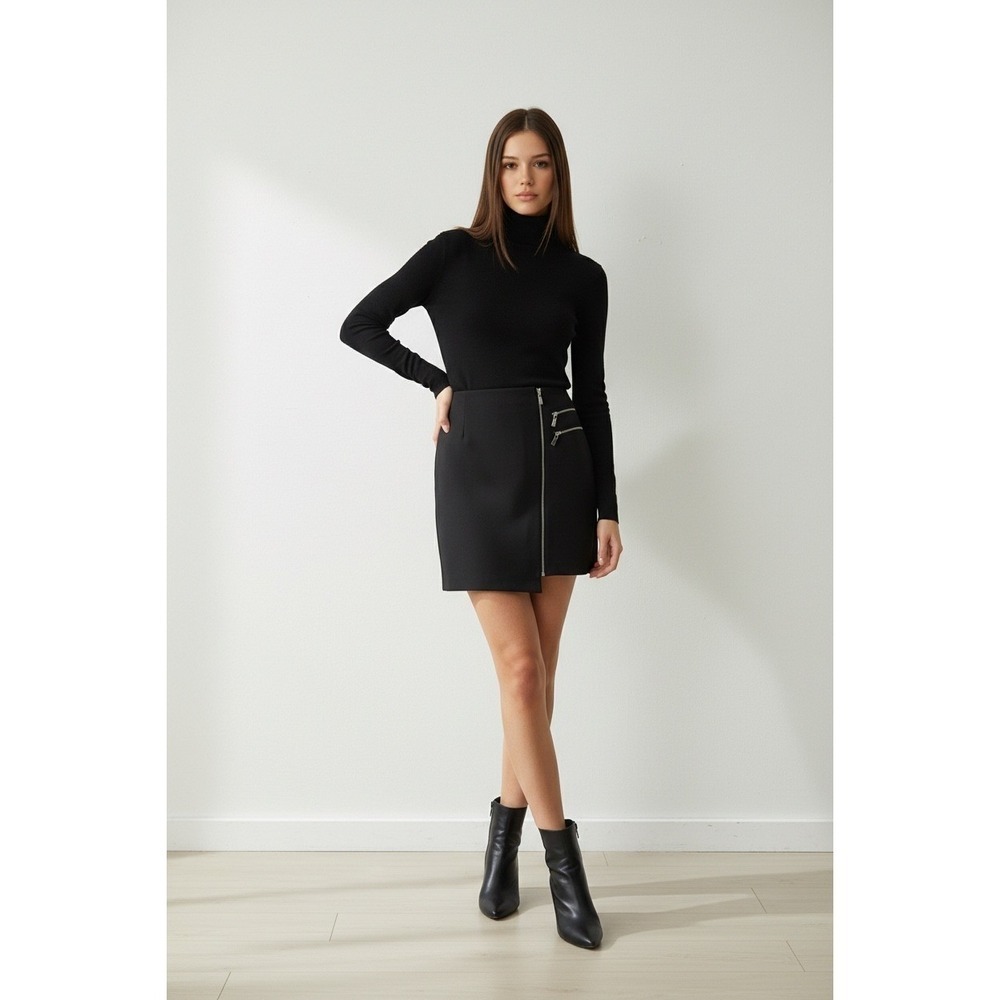 Vince Camuto Black Asymmetrical Zip Detail Mini Skirt Size 4 295
